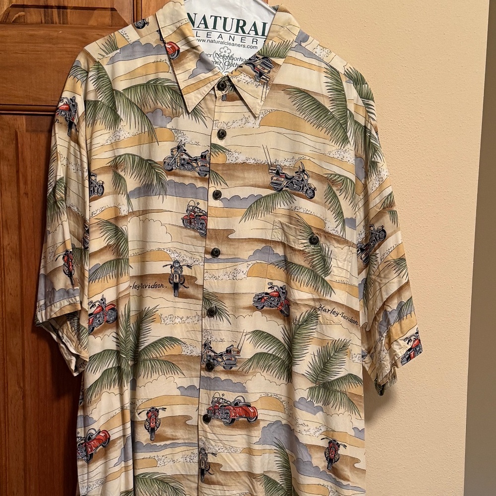 Harley-Davidson Motorcycle/Palm Tree Branch Dress Shirt - XXL